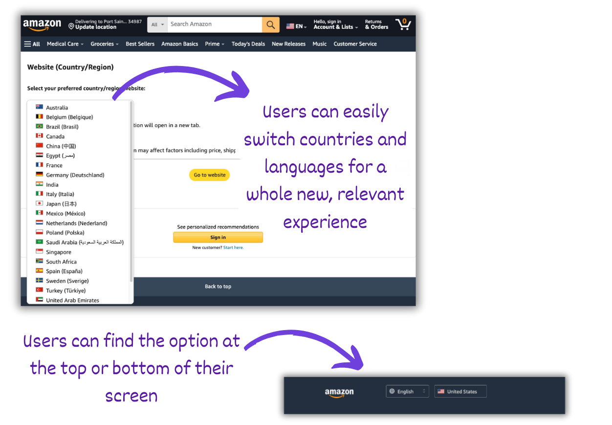 L'interface utilisateur du localisateur d'Amazon