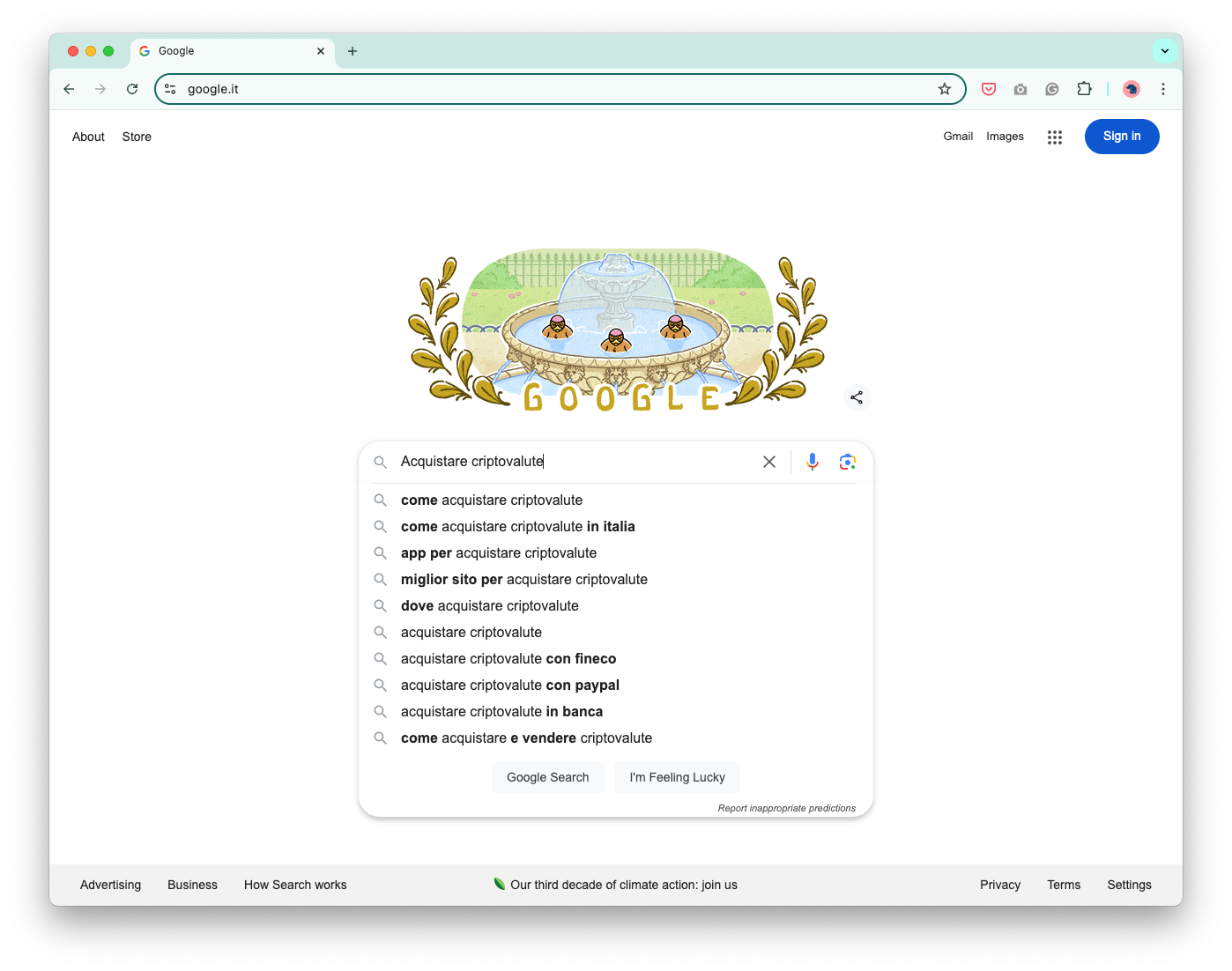 Une recherche Google pour acquistare criptovalute